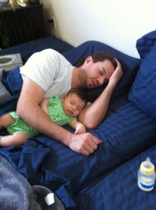 dj_thirdmonth_40 Asleep with daddy and a mostly empty bottle.