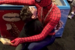DJ was overjoyed to see Spider-Man.